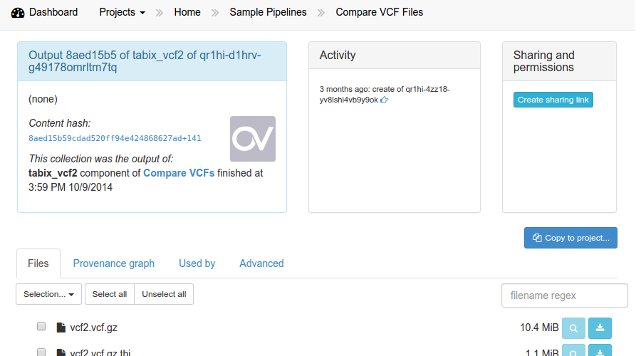 Collections allow sharing datasets and job outputs easily. 'Create sharing link' with one click.